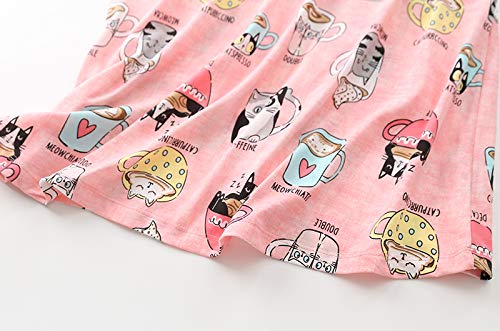 Pnaeong Women's Cotton Nightgown Sleepwear Short Sleeves Shirt Casual Print Sleepdress Xtsy108-Cup Cats-Xl #TOP7
