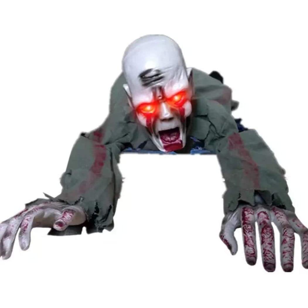 Decoraciones de Halloween, decoraciones de Halloween aterrador fantasma que gatea electrónico espeluznante zombi sangriento fantasma con ojo LED de Halloween