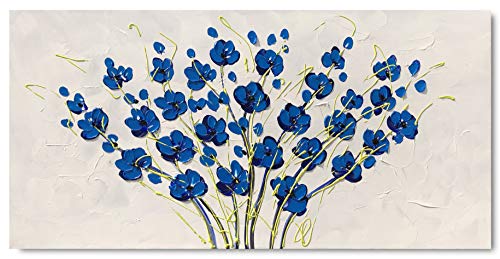 Yihui Arts Blue Flower Canvas Wall Art Painting Pictures Modern 3D Effect Artwork with Framed for Office Decor