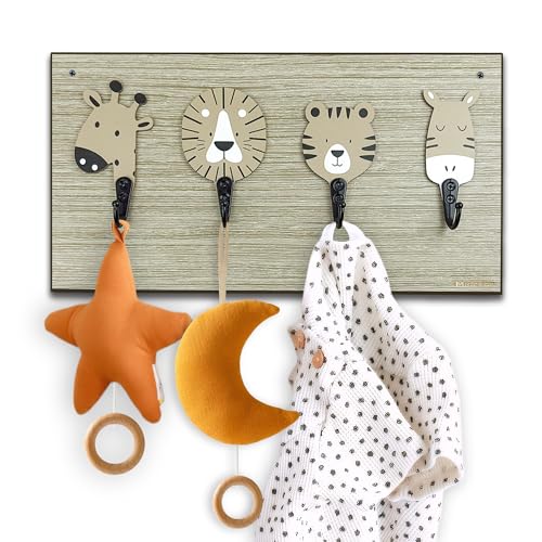 Midrean Nursery Kids Animal Coat Rack Wall Hooks Wooden Cute Safari Giraffe Lion Hangers for Kids Baby Boy Girls Room Bedroom Door Home Decor (Tiger)