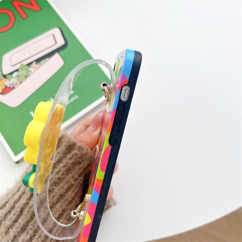 Lanyard Case Compatible with iPhone 13 Pro Max, Crossbody Case with Strap and Wrist Band, Unique Cute Kawaii Colorful Painting Flowers Design for Girls and Women - Image 9