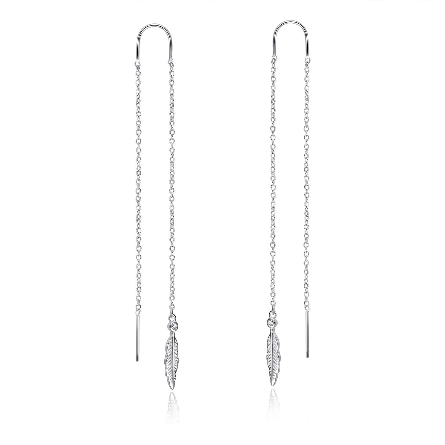 Pendientes de plumas de plata de ley, pendientes largos de plumas para mujer (pendientes de plumas).