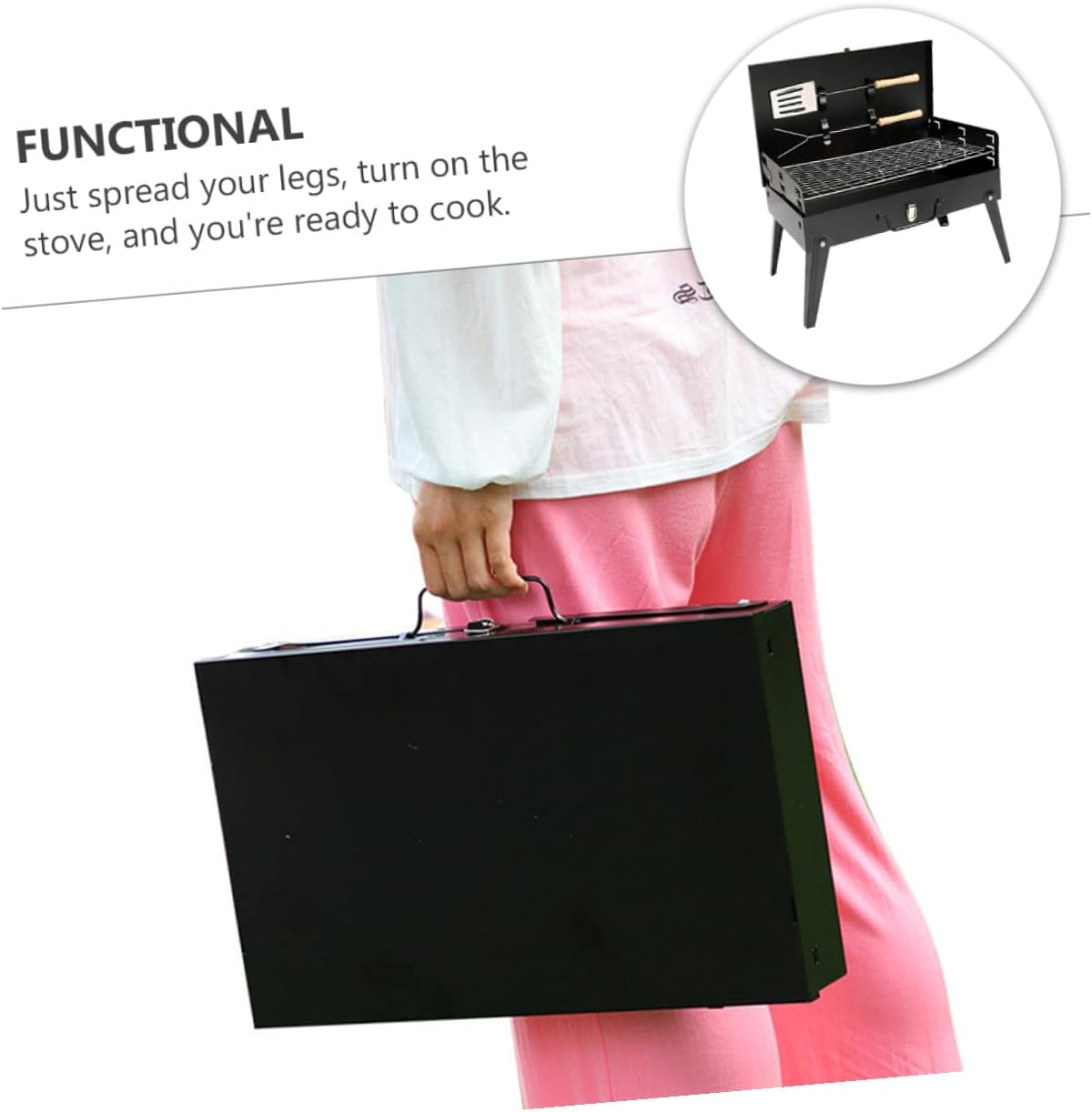 TOYANDONA Portable Bbq Grill Folding Outdoor Barbecue Stove with Accessories 44x27x47cm Steel Frame for Camping Picnic Tailgating and Backyard Cooking