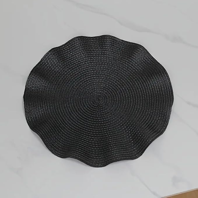 Round Table Placemats, Set of 6, Dubai Style Heat-Resistant Dining Mats, Kitchen and Party Decor (Black)