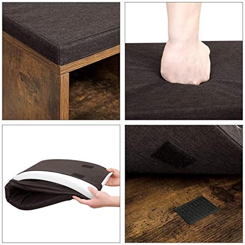 VASAGLE Banco para Zapatos, Repisa para Zapatos, Armario de Almacenamiento, 10 Compartimentos, con Cojín, para Entrada, 104 x 30 x 48 cm, Marrón Rústico LHS10BX