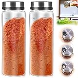 GOEDCH 2 Stück 500 ml Groß Borosilikatglas Gewürzstreuer: Gewürzgläser Mit Drehdeckel, 3 Arten on Gewürzlöchern, Gewürzbehälter Rund, Edelstahl Deckel Gewürzdosen für Küche, Grillen im Freien