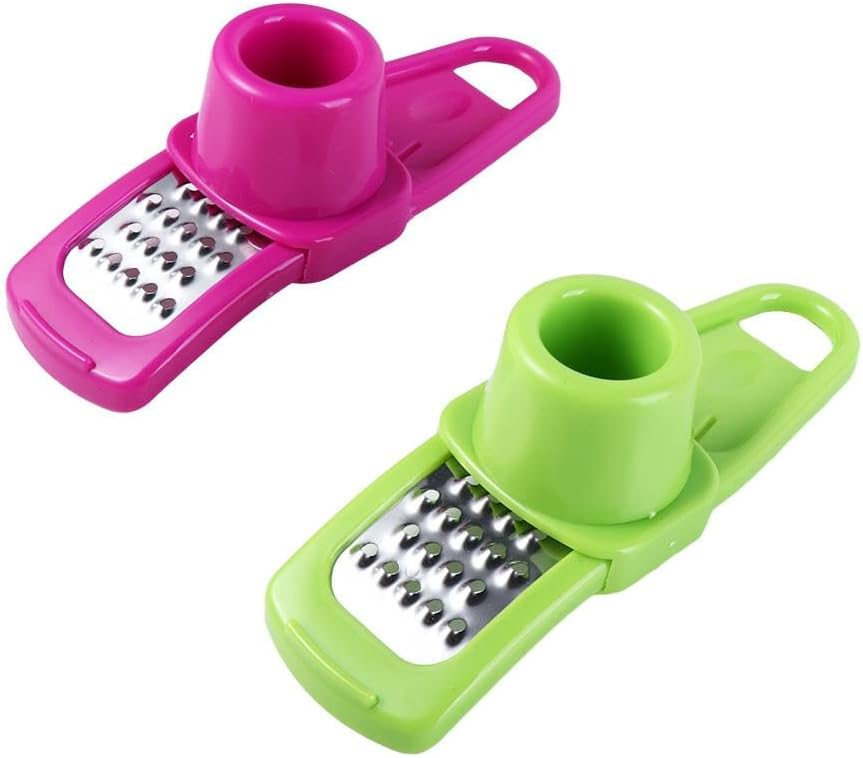 2 Pcs Garlic Chopper Ginger Grater Tool, Portable Handheld Kitchen Garlic Grinder with Hole, Multifunction Manual Garlic Crusher Ginger Chopper