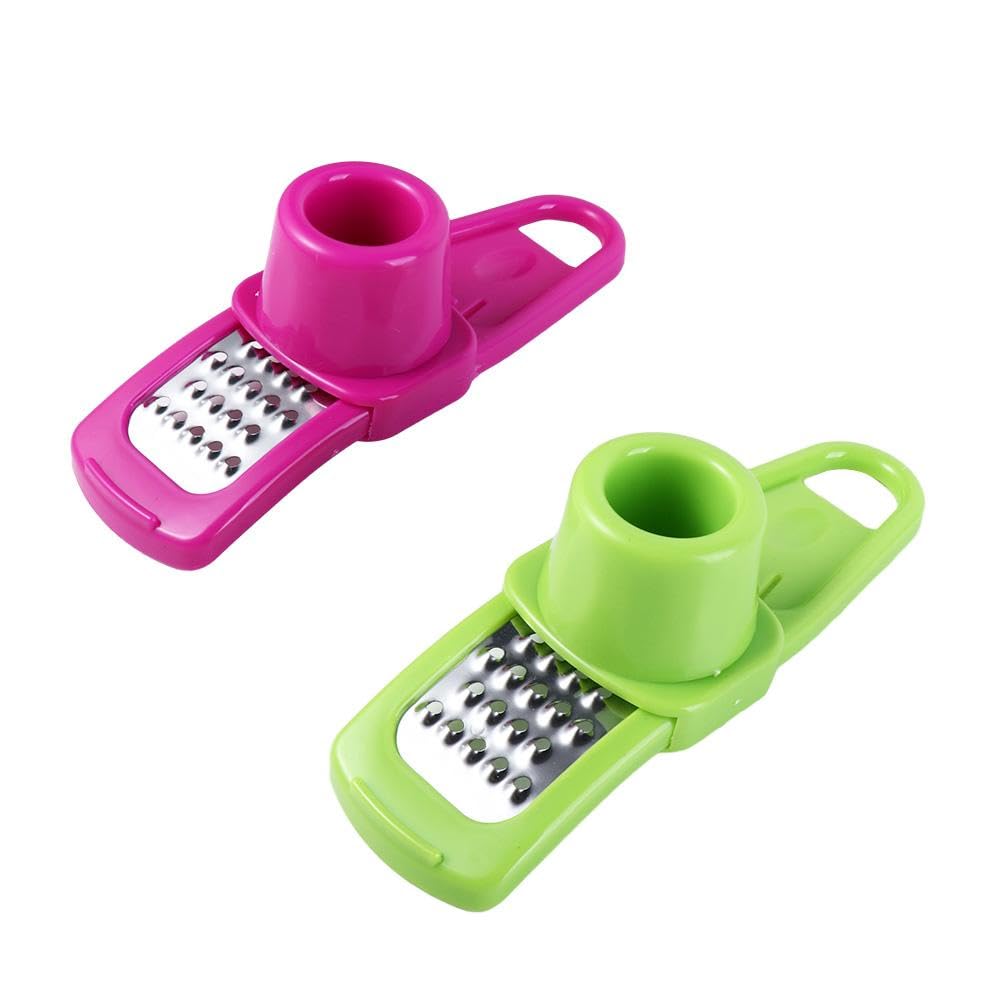 Kopida 2 Pcs Garlic Chopper Ginger Grater Tool, Portable Handheld Kitchen Garlic Grinder with Hole, Multifunction Manual Garlic Crusher Ginger Chopper