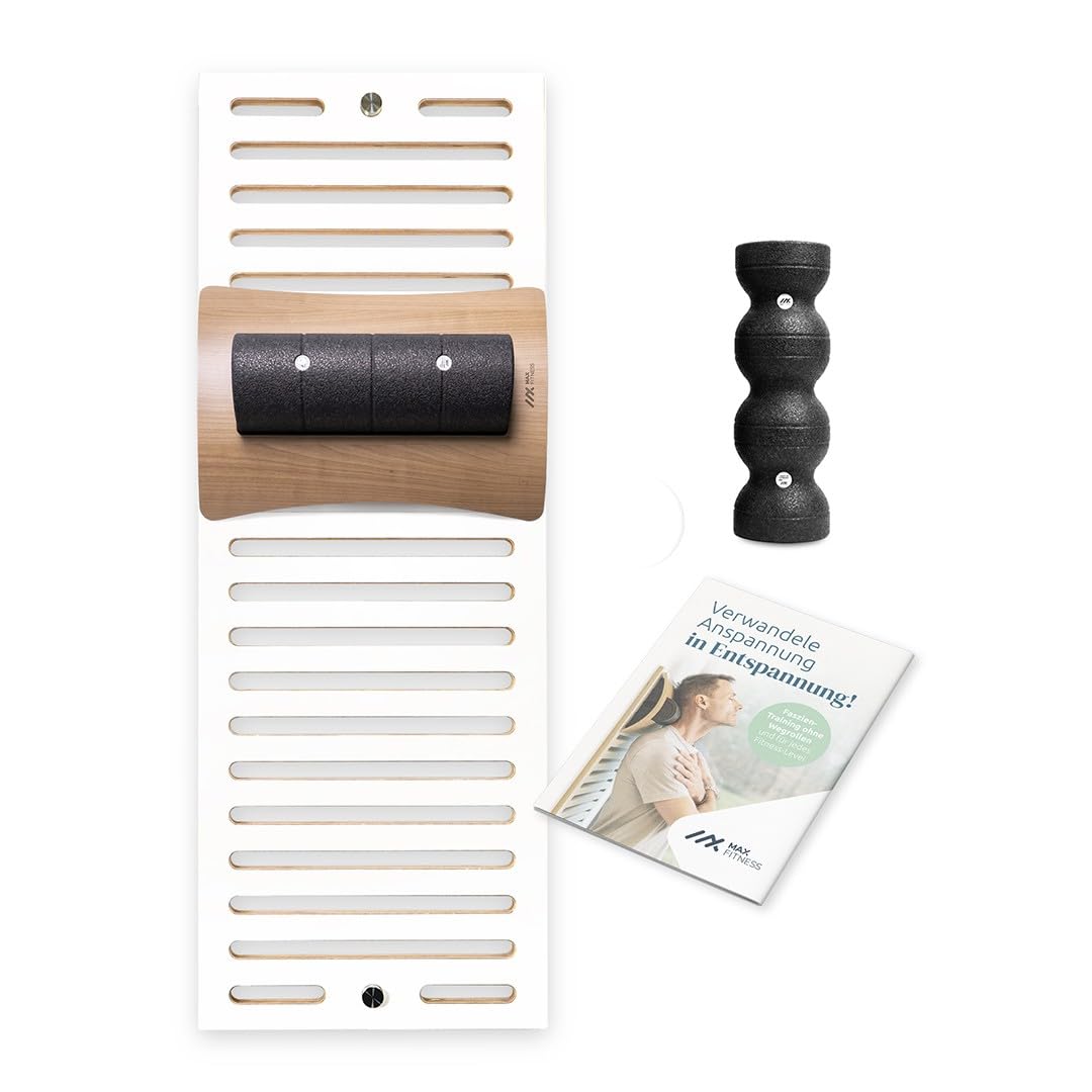 MaxFitness - Faszienrolle Set mit Wandhalterung Performance - inkl. LeanBoard & PickUp - 2 Foam Roller gegen Schmerzen (Rollen Halterung Kirschbaum/Wandhalterung Weiß, Faszien-Set Performance)