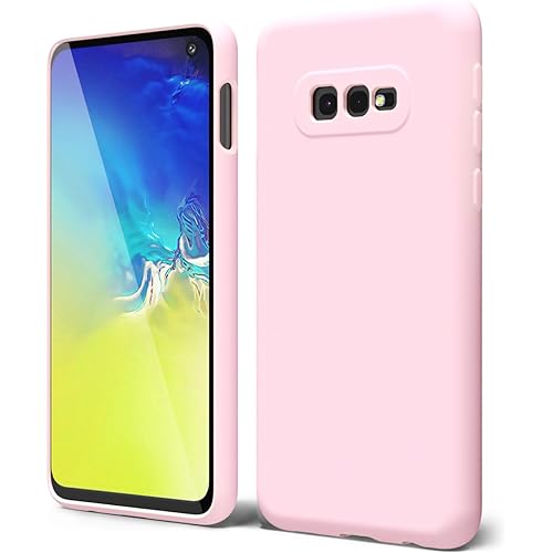 Oakxco Designed for Samsung Galaxy S10e Phone Case Liquid Silicone, Cute Thin Slim Soft Rubber TPU Plain Smooth Gel Cover for Women Girl Aesthetic, Matte Solid Protective & Shockproof, Rose Light Pink