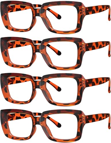 Eyekepper 4 Pack Stylish Reading Glasses Women - Oversized Square Readers Tortoise +3.00