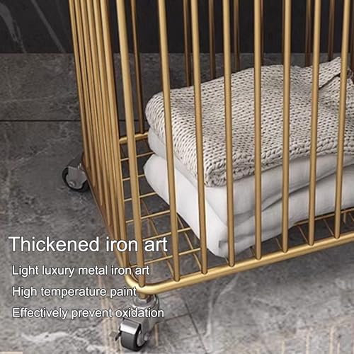 360° Gold Laundry Hamper with Wheels, Rolling Laundry Basket Cart, Metal Rolling Basket for Room Organizer, for Bathroom, Living Room, Closet or Bedroom - Image 4