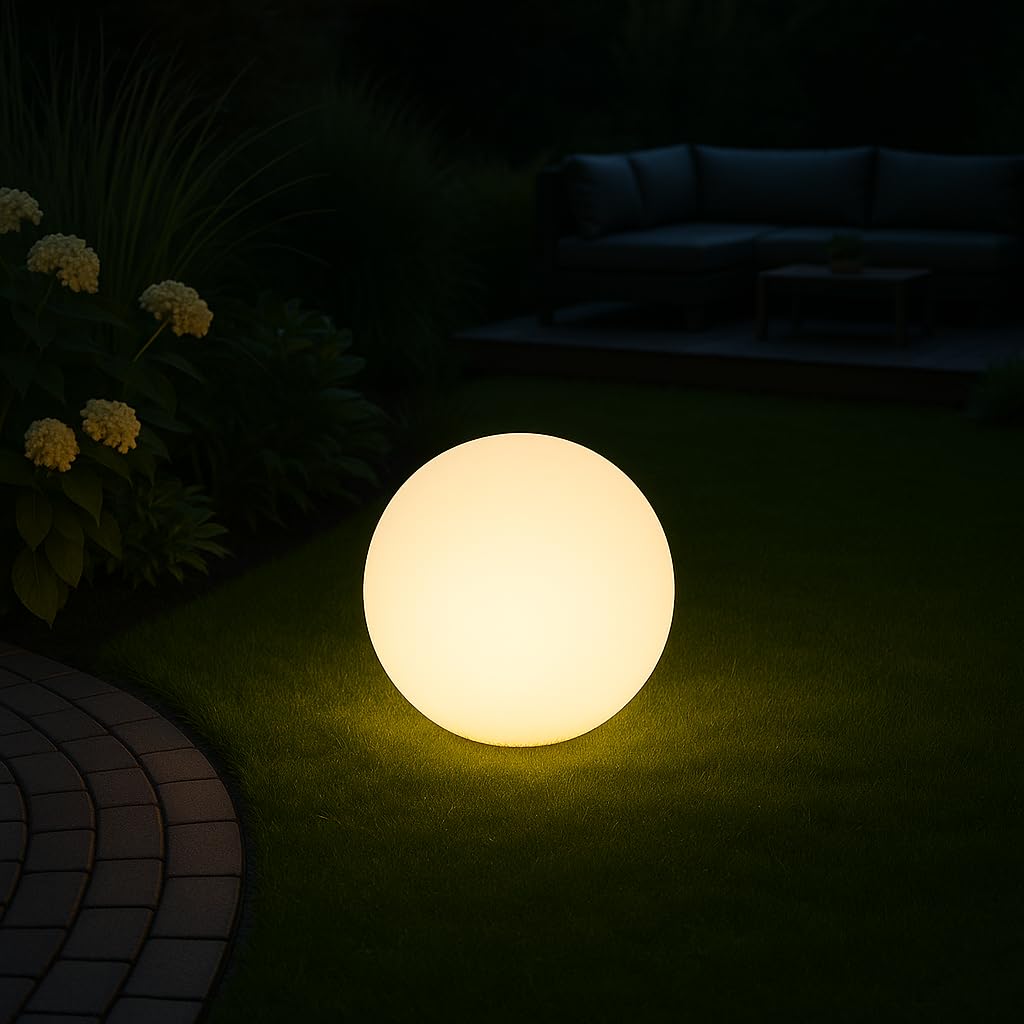 MeLiTec Solar Gartenleuchte Kugel, RGBW Farbwechsel, Warmweiß & Bernstein & 7 Farben, Solarleuchte für Garten, Dekorative Bodenleuchte, IP44, bis 8h Leuchtdauer, ⌀ 30 cm