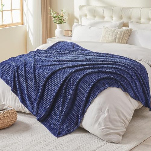 Image of EMME Fleece Blanket, 3D Jacquard Throw Blanket for Couch and Bed, Soft Cozy and Fluffy Blankets Lightweight Luxury Flannel with Geometric Grid Design (Navy Blue, 60 inch x 80 inch)