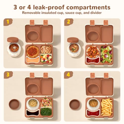 Image of Bento Box for Kids, Leakproof Kids Lunch Box with 8.5OZ Thermo Food Jar & Lunch Bag, 3-4 Compartments Toddler Insulated Lunch Box for Girls, BPA Free Lunch Containers for School Daycare