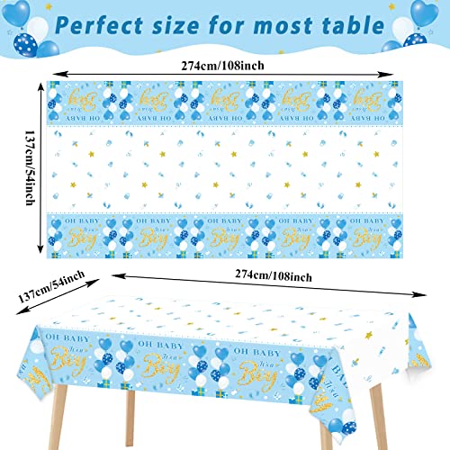Image of Tevxj 3 Pack Baby Shower Tablecloths Plastic Blue Baby Boy Shower Decorations Gender Reveal Party It's A Boy Table Covers for Baby Boy Birthday Shower Party Supplies, 54 x 108 Inch