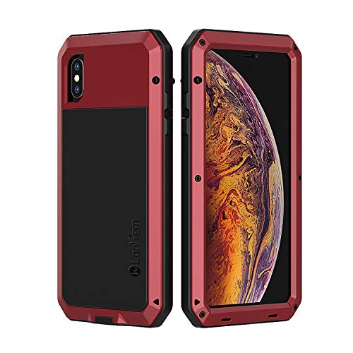 Lanhiem iPhone X/Xs Case, Heavy Duty Shockproof [Tough Armor] Metal Case with Built-in Screen Protector, 360 Full Body Protective Cover for iPhone X/Xs, Dust Proof Design -Red