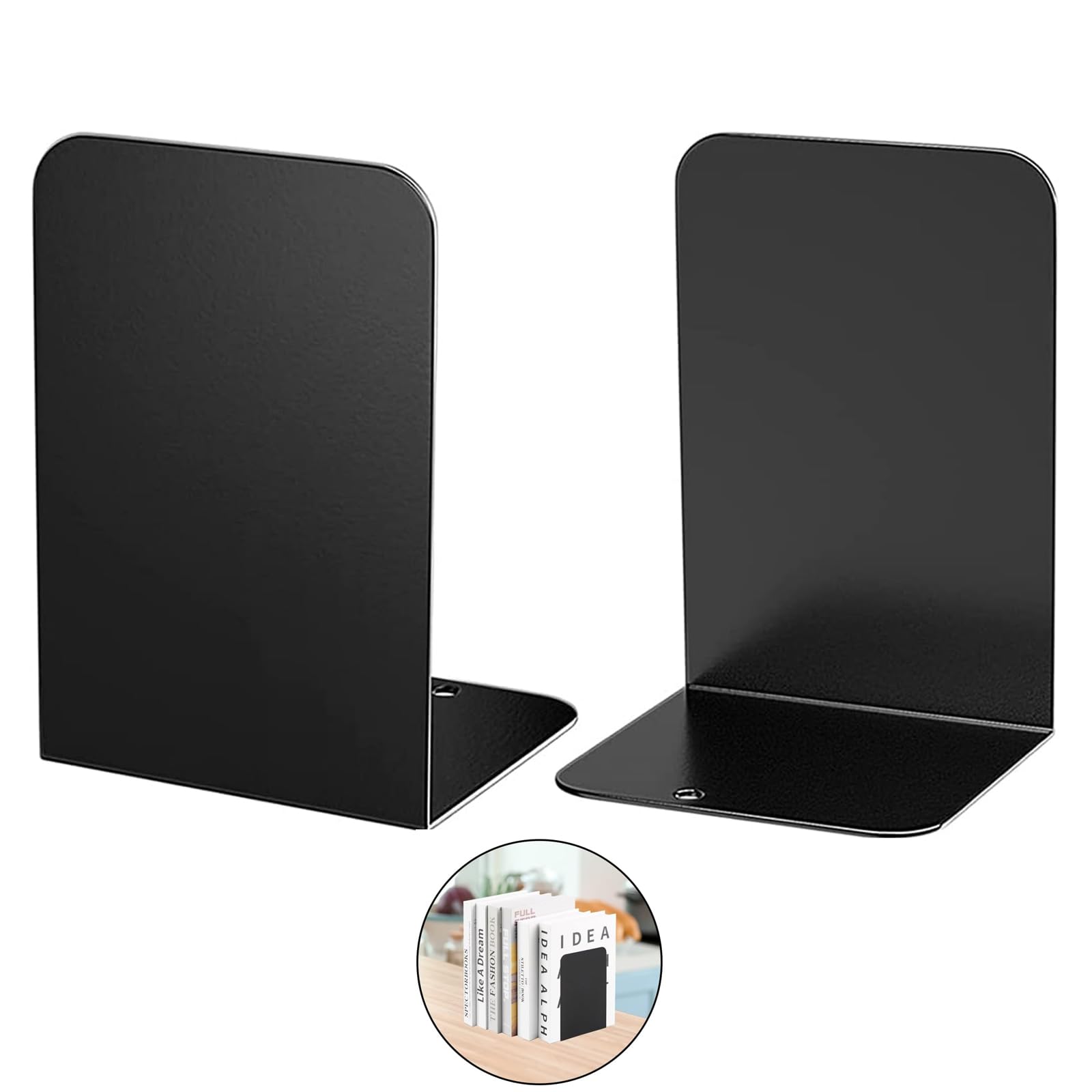 Joyzzz Metal Book Ends, 1 Pairs Bookends, Book Ends for Shelves, Bookends for Shelves, Bookend, Book Ends for Heavy Books, Book Shelf Holder Home Decorative, Metal Bookends (Black)