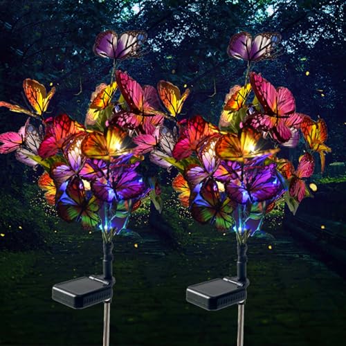 IGRARK Solar Power Garden Lights, 2 Pack Butterflies Solar Flower Lights Outdoor Garden Stake, Pathway LED Lighting for Yard Lawn Decorations, IP65 Waterproof