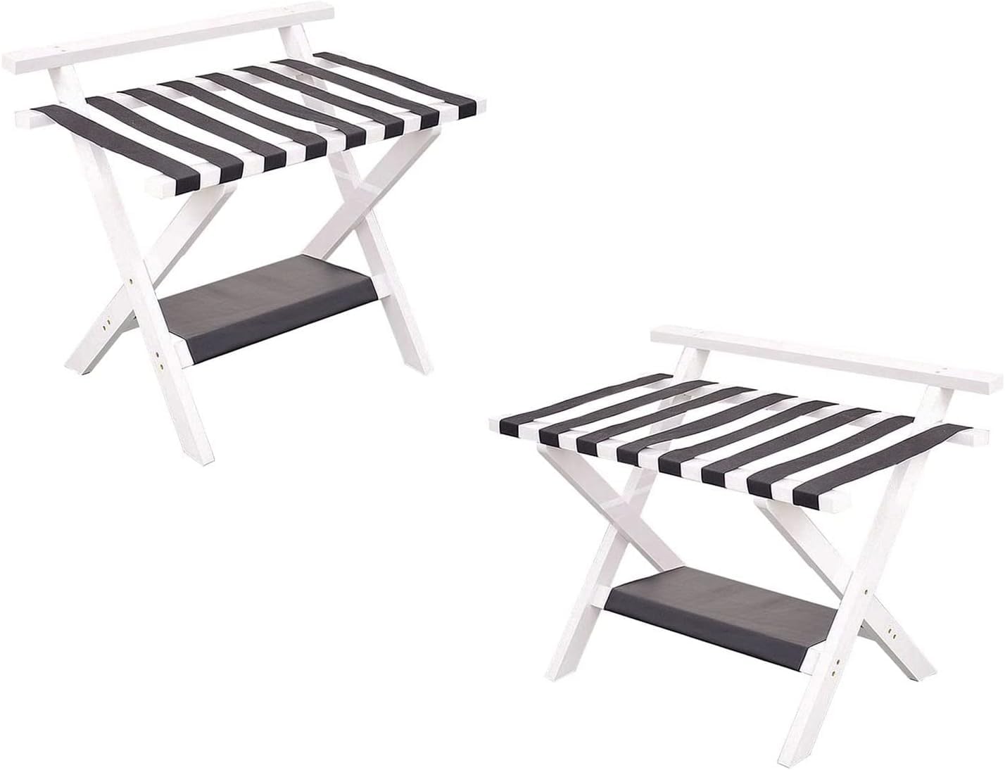 MSHGSKU Luggage rack Set of 2 Luggage Rack/Folding Luggage Holder - Hotel Travel Suitcase Holder 2 Layer(White)