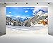 chnywork 7x5ft Winter Snow Mountain Backdrop Ski Resort Alps Mountain Fir Forest Wooden House Ski Slopes Blue Sky Background Winter Party Decorations Photo Shoot Studio Props Wallpaper