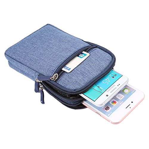 Housse zippée bleue à rayures verticales 17x10.5 cm avec mousqueton robuste - 6
