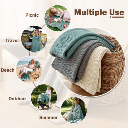Image of EMME Muslin Throw Blanket for Adults 100% Cotton Blankets for Couch Breathable Gauze All Season Soft and Lightweight Pre-Washed (Teal, 50 inchx71 inch)