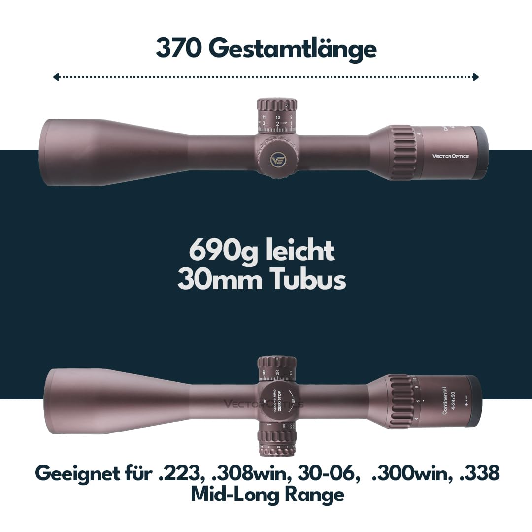 Vector Optics SCOL-43 Continental x6 4-24x50SFP Coyote FDE - Cannocchiale per sport, airsoft e caccia, fucile ad aria compressa, mirino per fucile, scopa rifle scope, ampia gamma di accessori