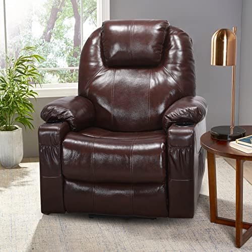Power Genuine Leather Lift Chair Recliner with Massage and Heated for Elderly, Soft Leather Sturdy Sofa, 2 Side Pockets, Cup Holders, USB Ports and Remote Control for Living Room& Office (Brown)