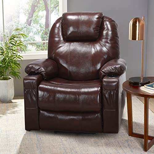 Power Genuine Leather Lift Chair Recliner With Massage And Heated For Elderly, Soft Leather Sturdy Sofa, 2 Side Pockets, Cup Holders, Usb Ports And Remote Control For Living Room& Office (Brown) #TOP2