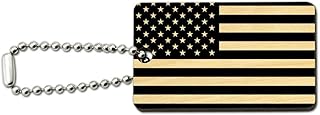 Subdued American USA Flag Black White Military Tactical Wood Wooden Rectangle Keychain Key Ring