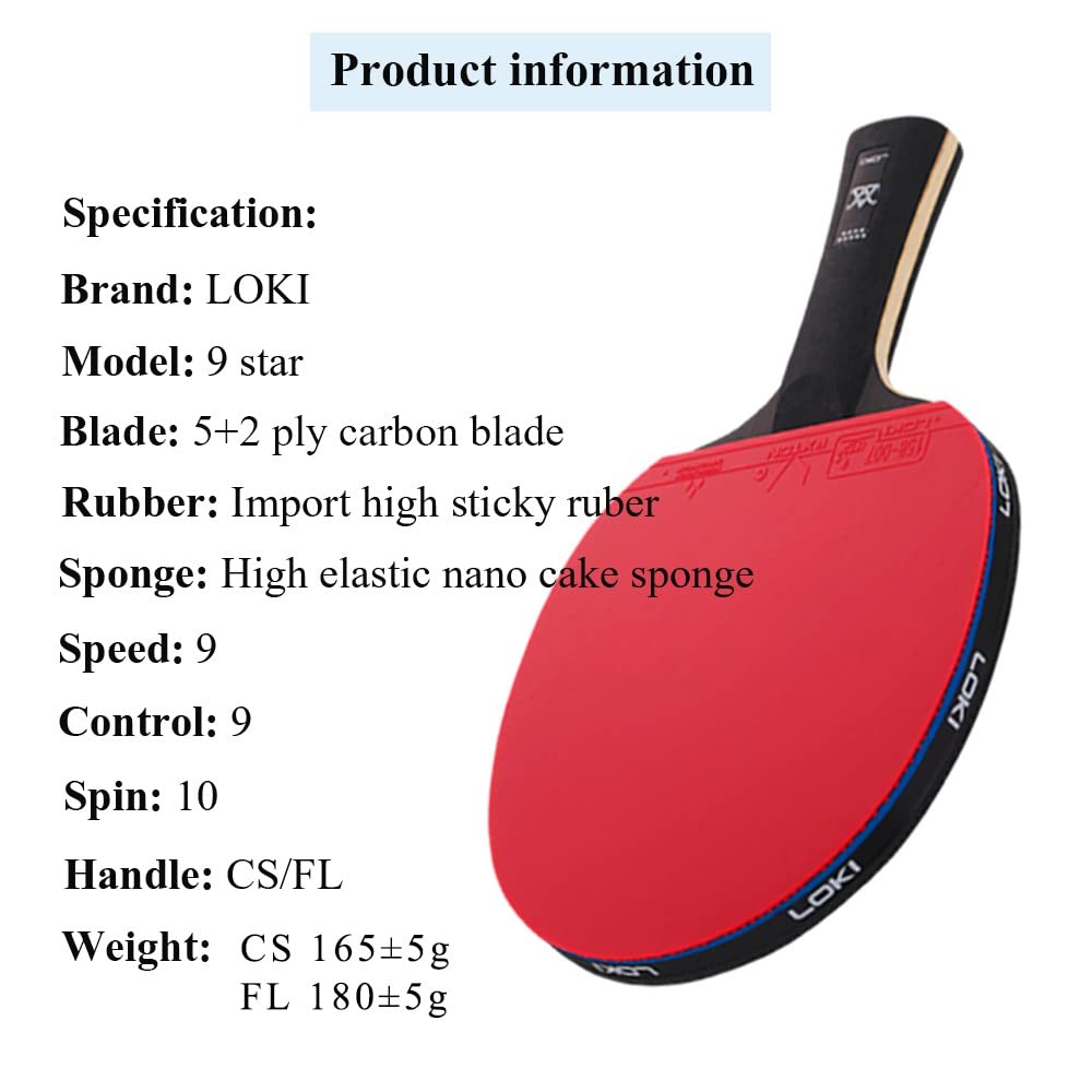 Raquette Ping Pong Pro 9 étoiles En Fibre De Carbone | Manche Long Ou Court | Idéale Entraînement Et Matchs | Avec étui De Protection - 2