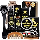 Ceenwes Upgraded Beard Grooming Kit with Beard Conditioner ,Beard Oil, Beard Brush, Beard Comb, Beard Balm, Beard & Mustache Scissors Storage Bag, Trimming Kit for Men Care Perfect Christmas Gifts