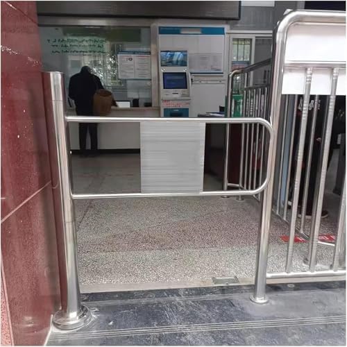 Stainless Steel Safety Swing Gate for Restaurants & Supermarkets - Spring-Loaded One-Way Entrance Door (Silver, Right-Hand, 90x100 cm)