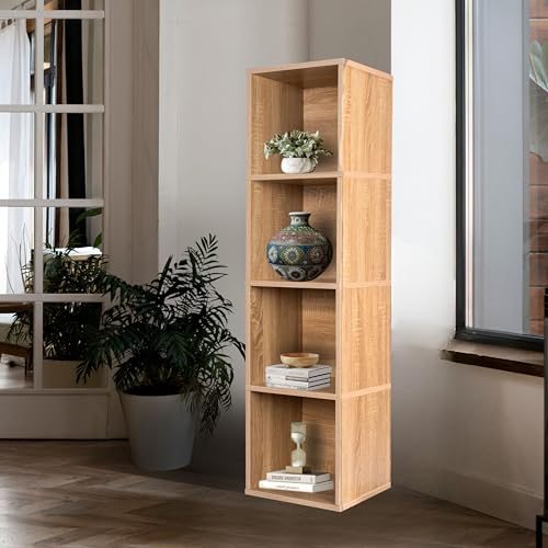 Image of 4 Cube Storage Organizer Wooden Bookshelf, 4 Cube Shelf Bookcase, Small Bookshelf Storage Organizer, 4 Cube Storage Shelf for Bedroom, Small Bookshelf for Living Room and Office (Natural)