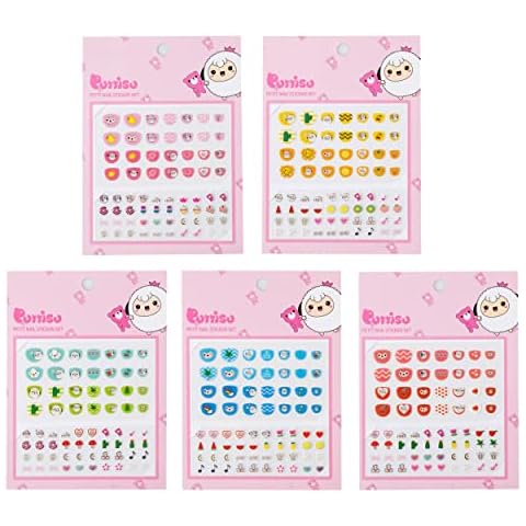 Puttisu Petit Nail Art Stickers for Kids - Non Toxic, Cute & Fun, Easy Application, (Large- Pack of 5) Cover