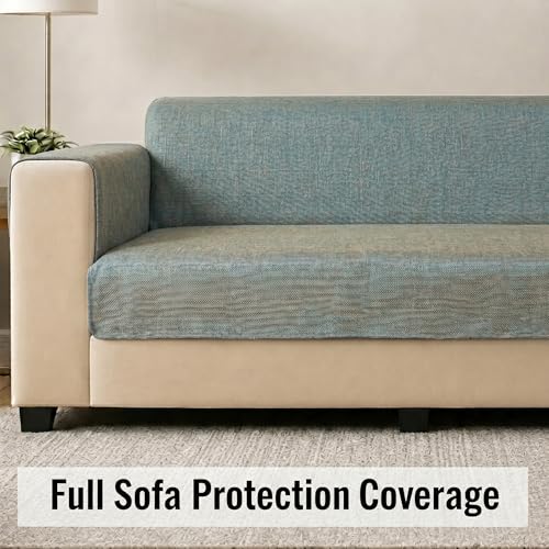 Image of STITCHNEST 'ComfyNest Series' 1 Seater Sofa Cover | Full Coverage with Armrest Pocket | Elegant Jute Fabric, Washable & Durable for Modern Living