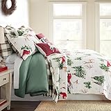 Levtex Home - Tatum Pines Quilt Set - King/Cal King Holiday Quilt 106x92 and Two King Pillow Shams 20x36 - Christmas Cabin - Red, Green, Brown and White - Reversible - Cotton