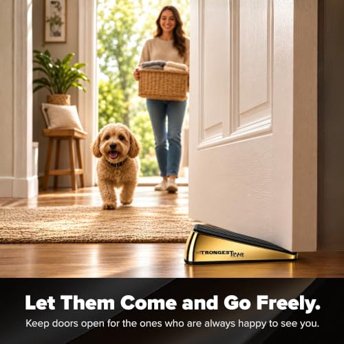 Image of STRONGEST HOME Door Stoppers for Bottom of Door - Heavy Duty Metal Rubber Stopper, Non-Slip Door Stop for Heavy Doors Gold 1 PC