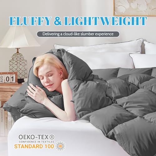 Cosybay Twin Size Feather Down Fiber Comforter Ultra Fluffy Duvet Insert, All Season Cotton Cover Luxury Hotel Bed Comforter with Corner Tabs, Grey 68x90 Inches