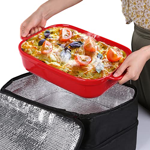 Musbus Insulated Double Casserole Carrier Thermal Lunch Tote For Potluck Parties, Picnic, Beach, Fits 9 X 13 Inches Casserole Dish, Expandable By Mid Zipper, Gray #TOP1