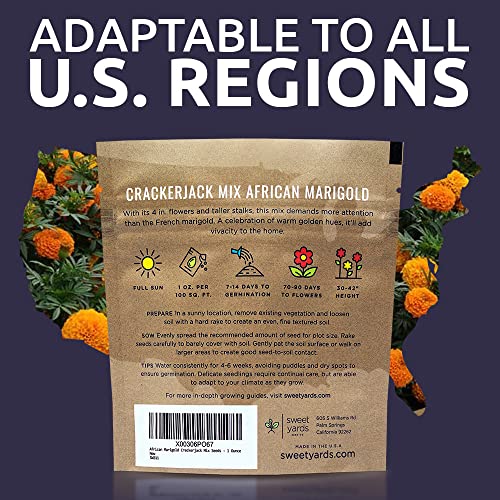African Marigold Seeds Crackerjack Mix - Bulk 1 Ounce Packet - Over 10,000 Seeds - Huge Orange And Yellow Blooms… #TOP6