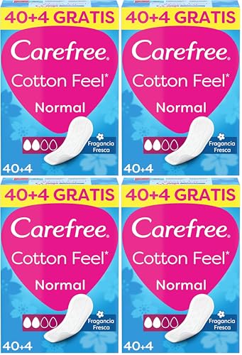Carefree Proteggi slip freschi e traspiranti con estratto di cotone spesso, Taglia normale, 44 pezzi (Confezione da 4)