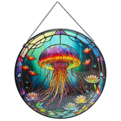 ZZHAOYI Jellyfish Stained Glass Window Ornament 7.9