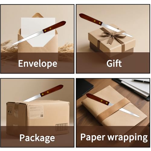 MCSDFN 2Pcs Letter Openers with Wood Handle, Stainless Steel Letter Opener Envelope Slitter Hand Mail Opener Tool Letter Knives for Office Home School Box Supplies