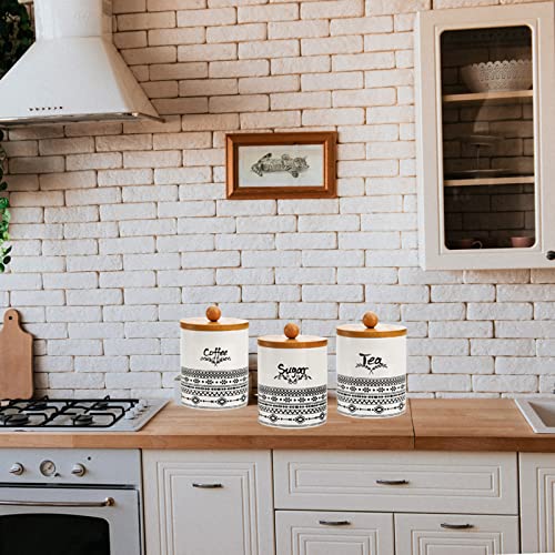 Bekith Set Of 3 Ceramic Canister For Kitchen Counter, Airtight Food Storage Jar With Bamboo Lid For Coffee, Tea, Sugar, 13 Fl Oz (390Ml) Storage Containers Farmhouse Kitchen Decor #TOP6