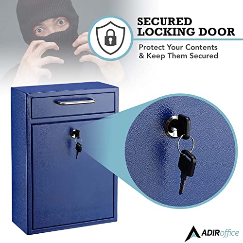 Adiroffice Ultimate Drop Box Wall-Mounted Mailbox - Hanging Secured Postbox - Durable Spacious Key - Perfect For After Hours Deposits Payments Key And Letter Drops (Blue) #TOP3