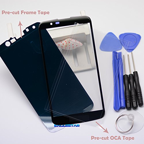 Eaglestar Black Top Front Panel Outer Screen Glass Lens Replacement Parts for LG K10 K425 MS428 K428SG K428 K430+OCA Tape&Frame Tape-Black