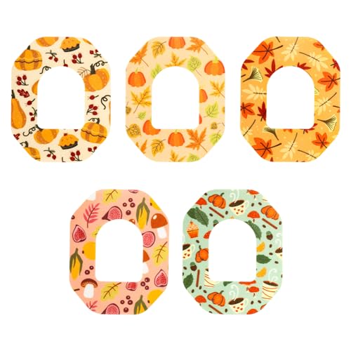 25pcs Adhesive Patches for Omnipod 5, Thanksgiving Style Overpatches Over Patch Simpatch Waterproof Cgm Glucose Sensor Covers with Hole Breathable Non-Woven Fabric Sensor Adhesive Stickers (5 Styles)