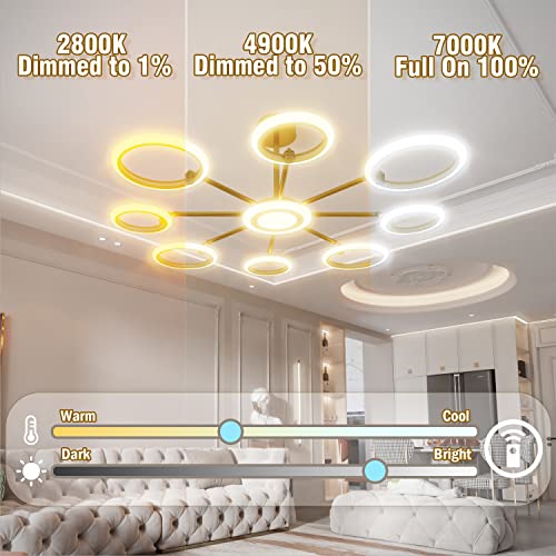 Ouqi Ceiling Light Fixture,Modern 8 Lights Fixtures Ceiling Mount, Matte Gold Finish,7000K Dimmable Ceiling Lights With Remote Diy Light Fixture Led Chandelier For Bedroom Living Room Kitchen #TOP3